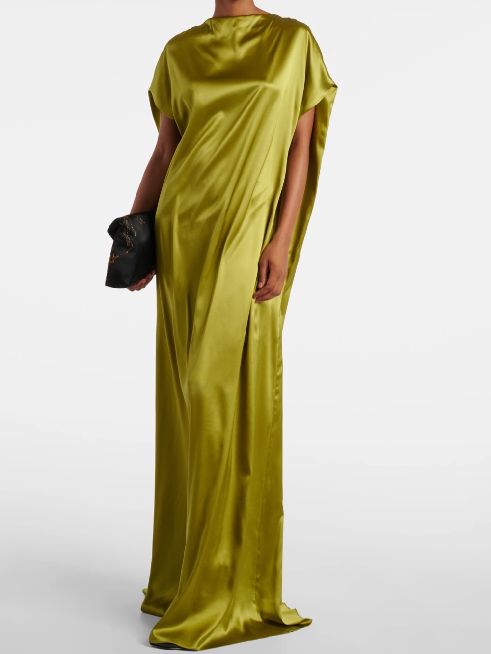 Dries Van Noten Olive Satin Maxi Dress with Deep V-Back - Picture 5 of 11